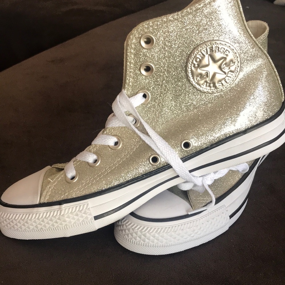 Gold glitter high top converse